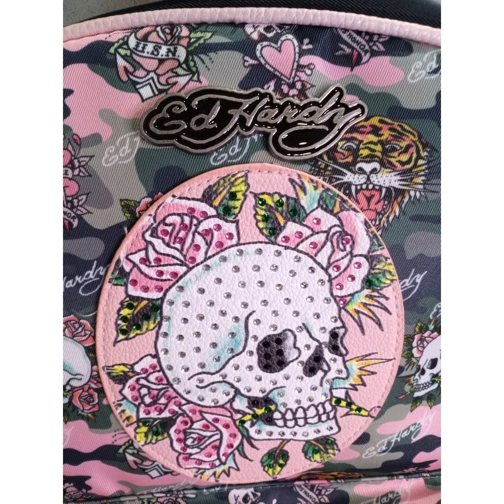 Ed Hardy Pink Camo Tattoo Skull Backpack EHH429-42-PKC NWT